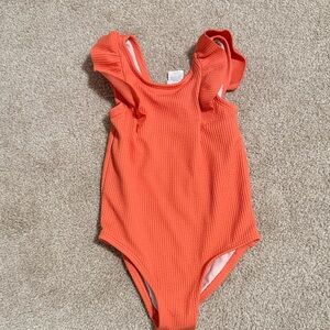 Girls' Orange Textured One-Piece Swimsuit